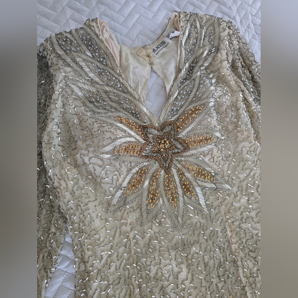 Elegant Vintage Black Tie Silk Sequin Dress - Picture 5 of 12